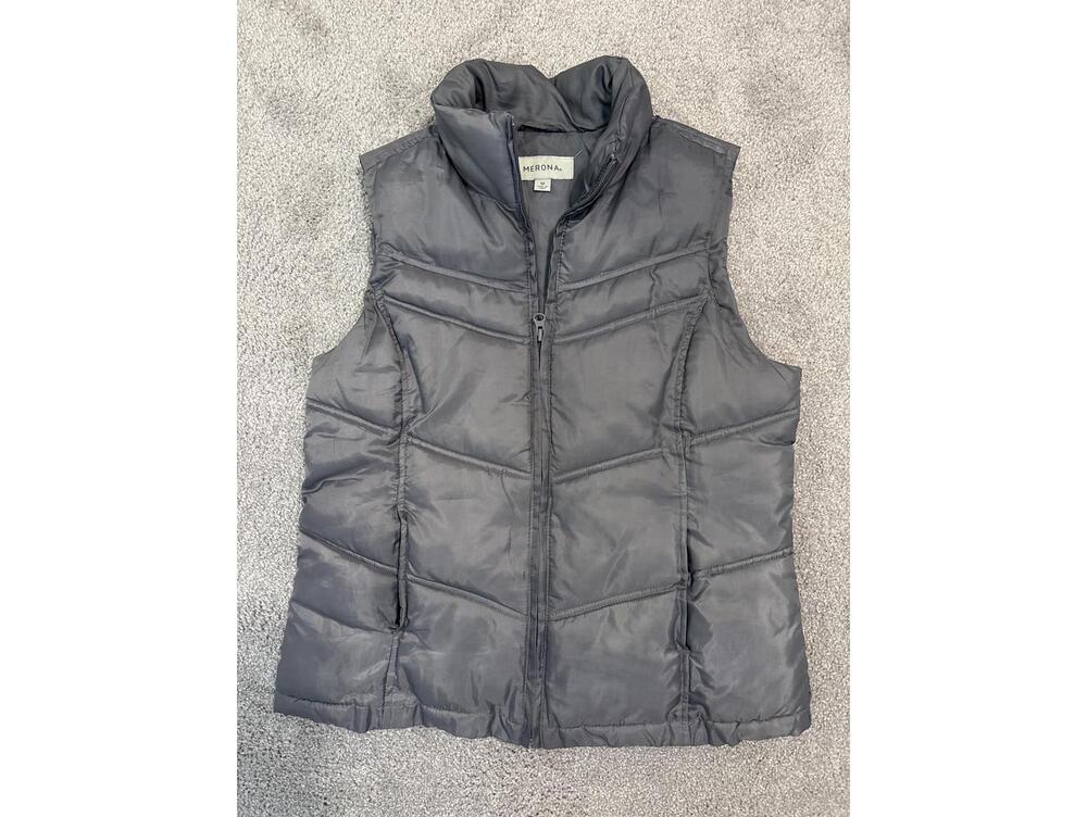 Merona Gray Puffer Vest with Stand Collar